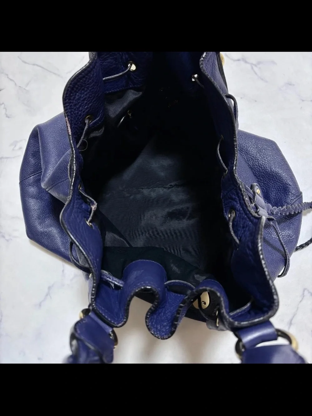 Mulberry Navy Leather Braided Handle Tote Bag